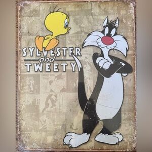 Sylvester and Tweety Cartoon Wall Art - Yellow, Black, White